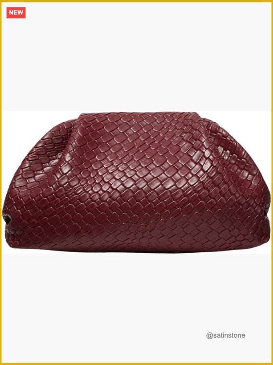 Women Faux PU Leather Woven Evening Clutch Purse No Strap